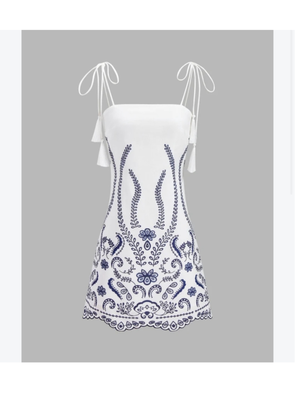 Commense Tie Strap Mini Dress White Blue Size XS Resort Cruise Euro Minimalist
